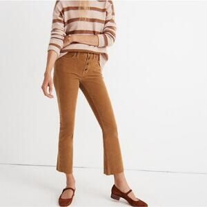 Madewell Corduroy Cali Demi-Boot Jean 25 Crop Flare Pant Raw Hem Brown Fall